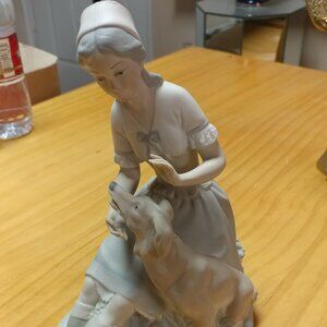 Lladro (NAO) Lady Sitting with Labrador Dog Outside